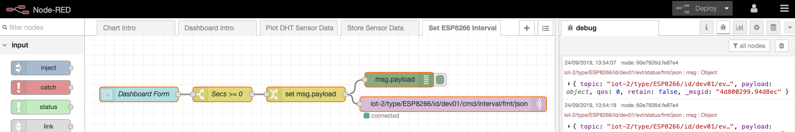 Node-RED Dashboard Form flow screenshot