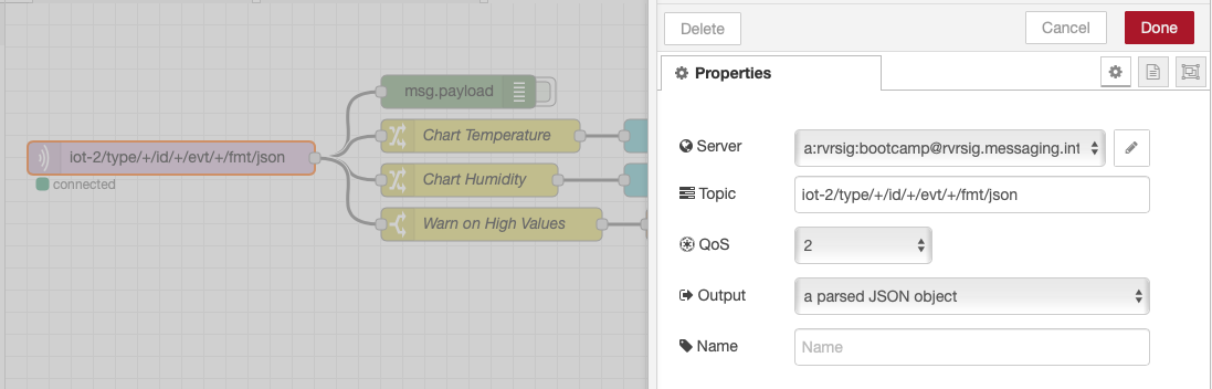 NRD ESP8266 DHT chart flow