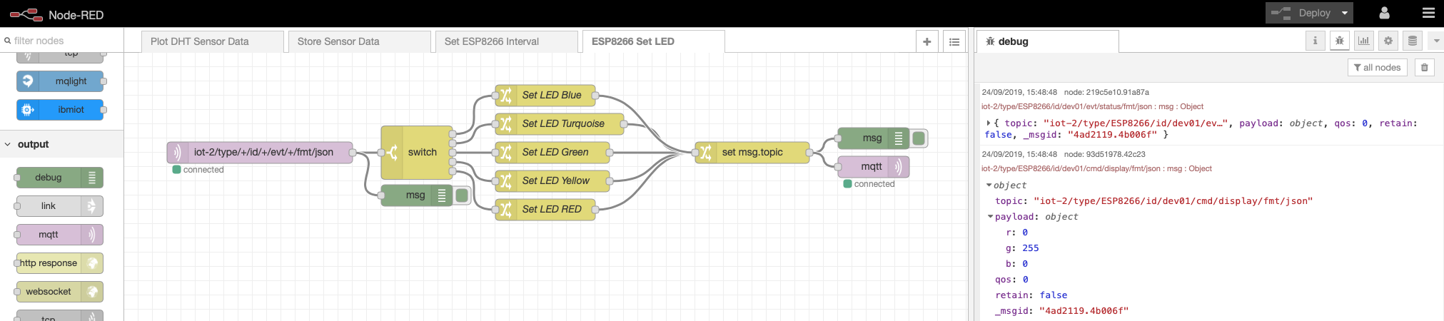 Node-RED Set LED flow screenshot