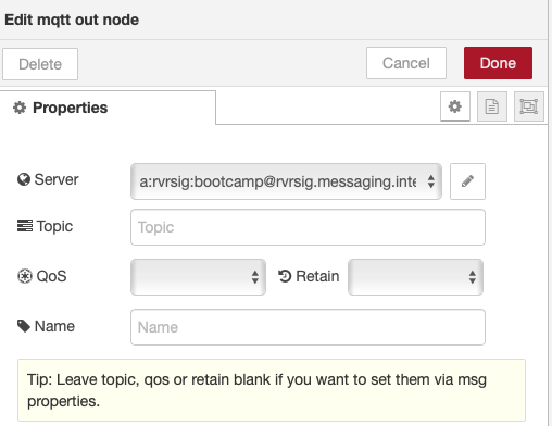 Node-RED Set LED mqtt out node